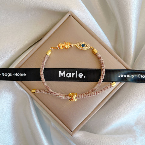 Golden Minimalist Pixiu & Evil Eye Adjustable Woven Bracelet