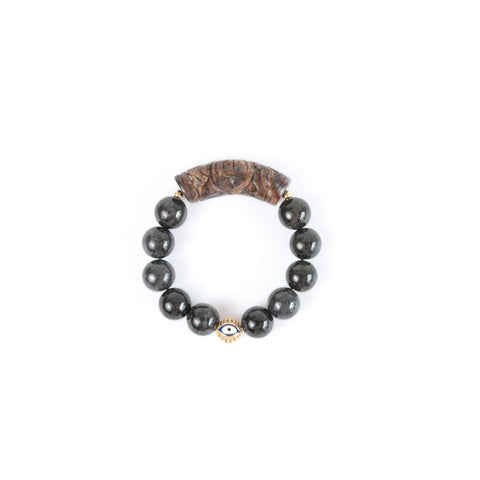 Hei Zhu Bamboo Agate Ruyi Gemstone Bracelet