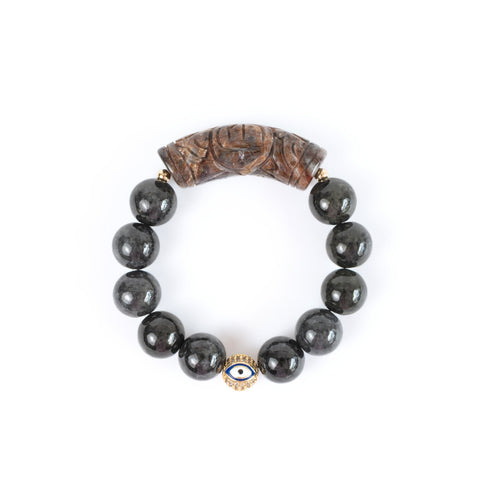 Hei Zhu Bamboo Agate Ruyi Gemstone Bracelet