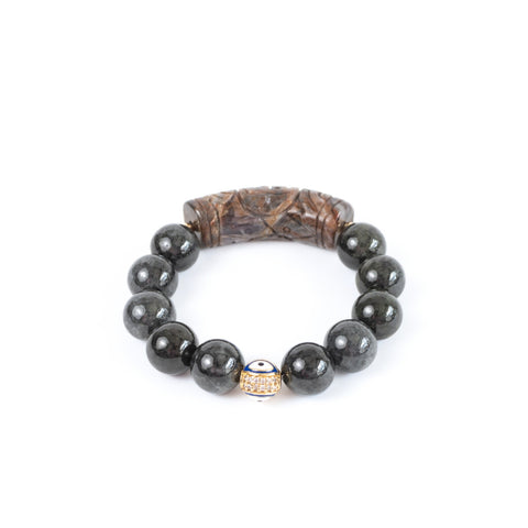 Hei Zhu Bamboo Agate Ruyi Gemstone Bracelet