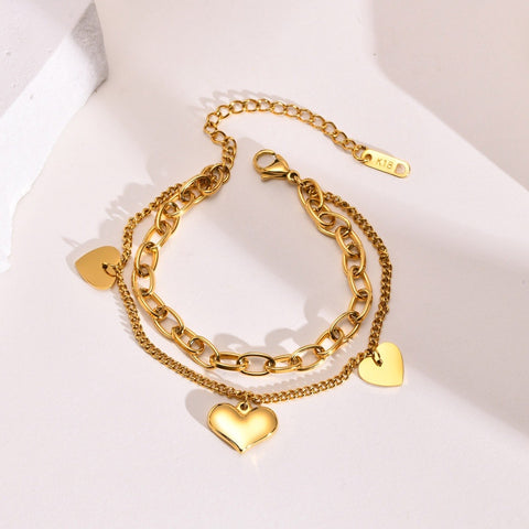 Double Golden Chained Hearts Bracelet