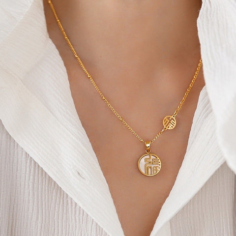 Golden Double Fu Necklace