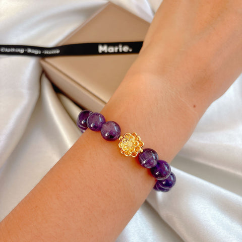 Golden Lotus Amethyst Gemstone Bracelet