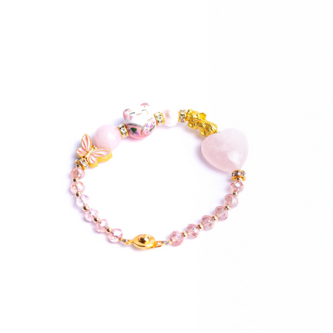 Maneki-neko Rose Quartz Pixiu Bracelet
