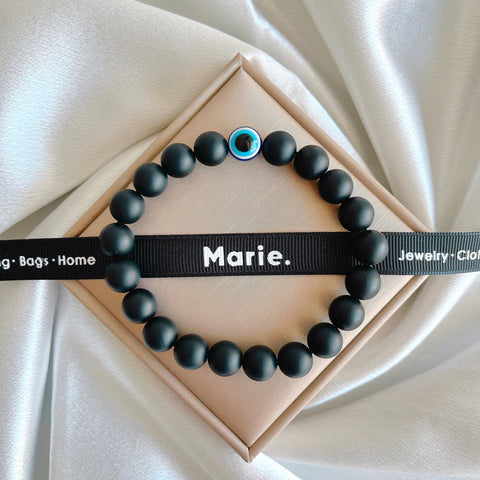Matte Black Onyx Blue Evil Eye Gemstone Bracelet