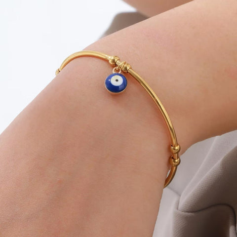 Minimalist Golden Evil Eye Bangle