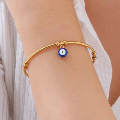 Minimalist Golden Evil Eye Bangle