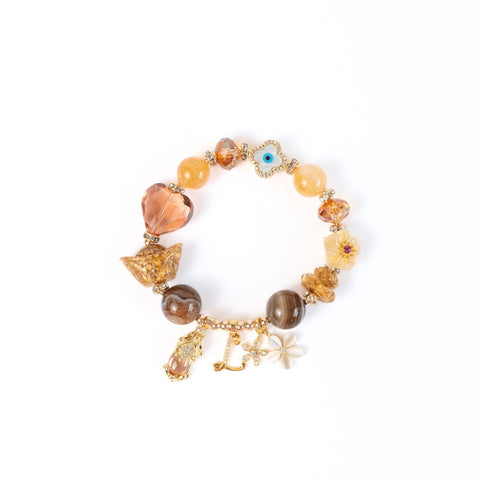 Ni Shi Brown Agate Charm Gemstone Bracelet