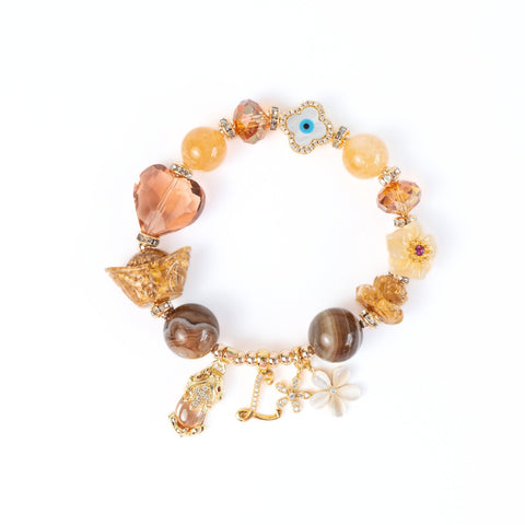 Ni Shi Brown Agate Charm Gemstone Bracelet