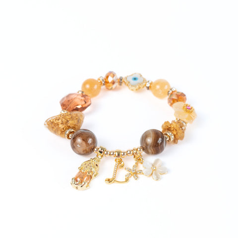 Ni Shi Brown Agate Charm Gemstone Bracelet