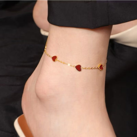 Golden Red Hearts Anklet