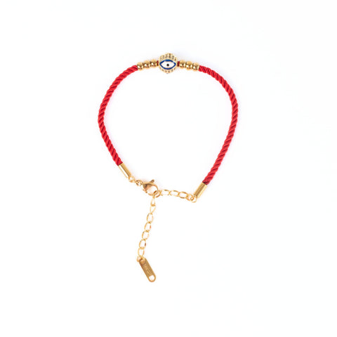 Red Woven Minimalist Golden Evil Eye Bracelet