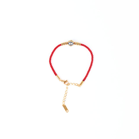 Red Woven Minimalist Golden Evil Eye Bracelet