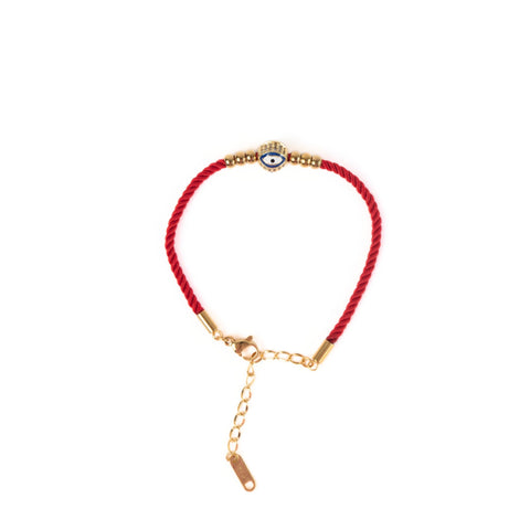 Red Woven Minimalist Golden Evil Eye Bracelet