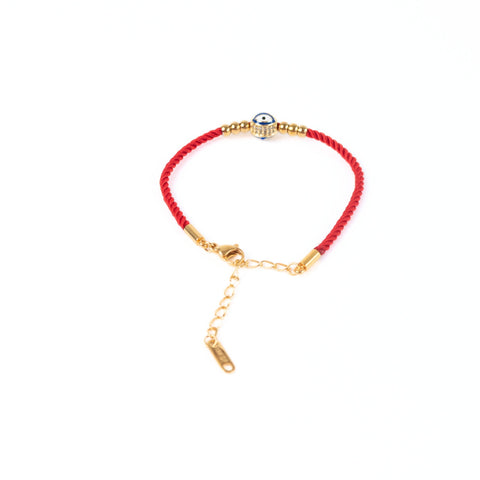 Red Woven Minimalist Golden Evil Eye Bracelet
