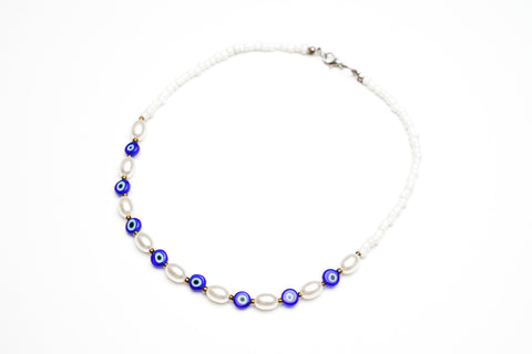 Pearled Evil Eye Choker Necklace
