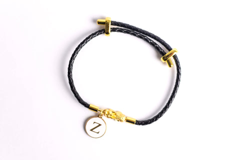 Minimalist Golden Pixiu with Initial Pendant Bracelet