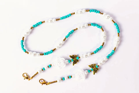 Pearled Rose Butterfly of Turquoise Strap