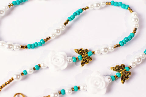 Pearled Rose Butterfly of Turquoise Strap