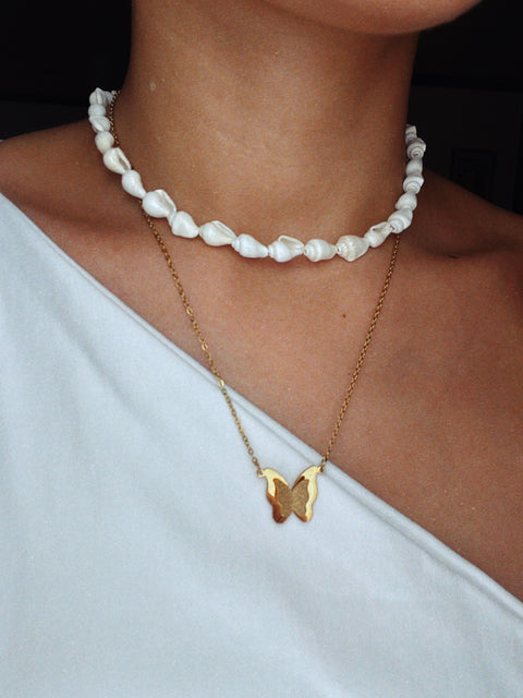 The Shell Choker/Necklace + Golden Butterfly Necklace Bundle